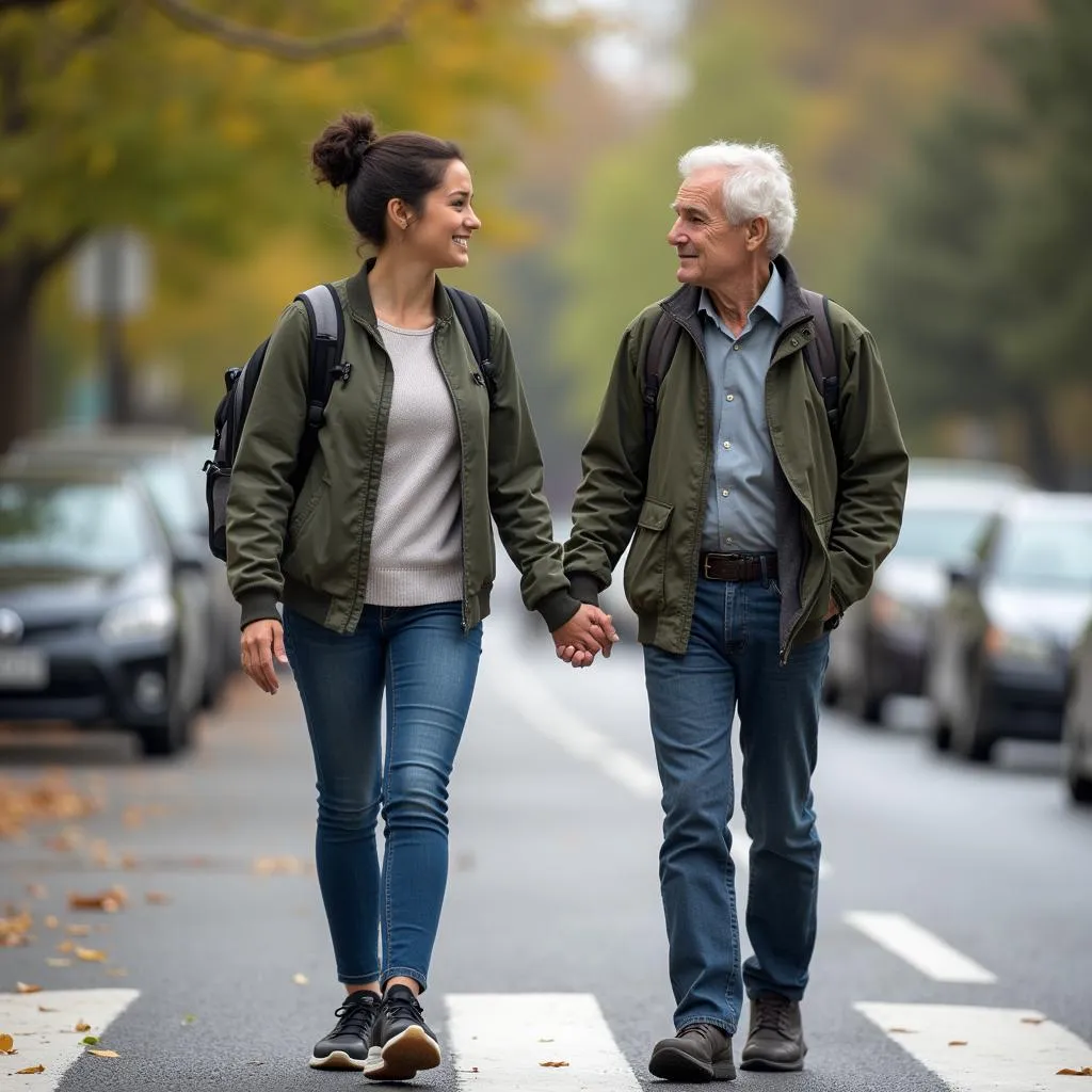 Student assisting an elderly person