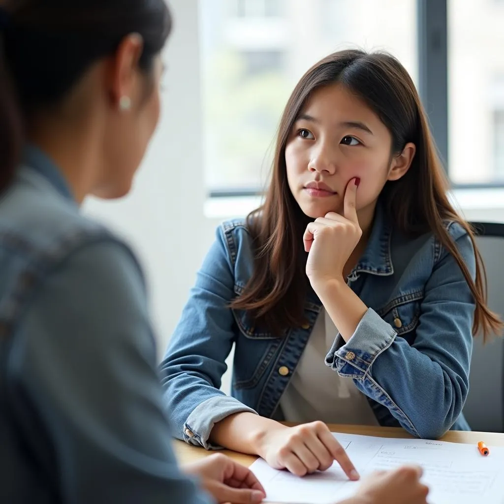 Student receiving feedback from professor