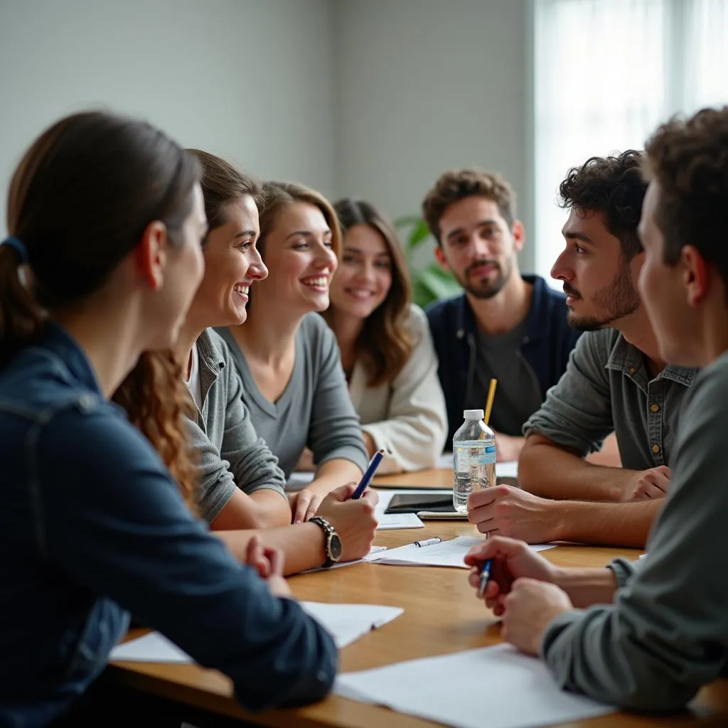 Students participating in a lively classroom discussion