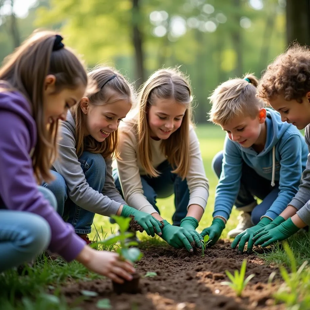 Students participating in an environmental project