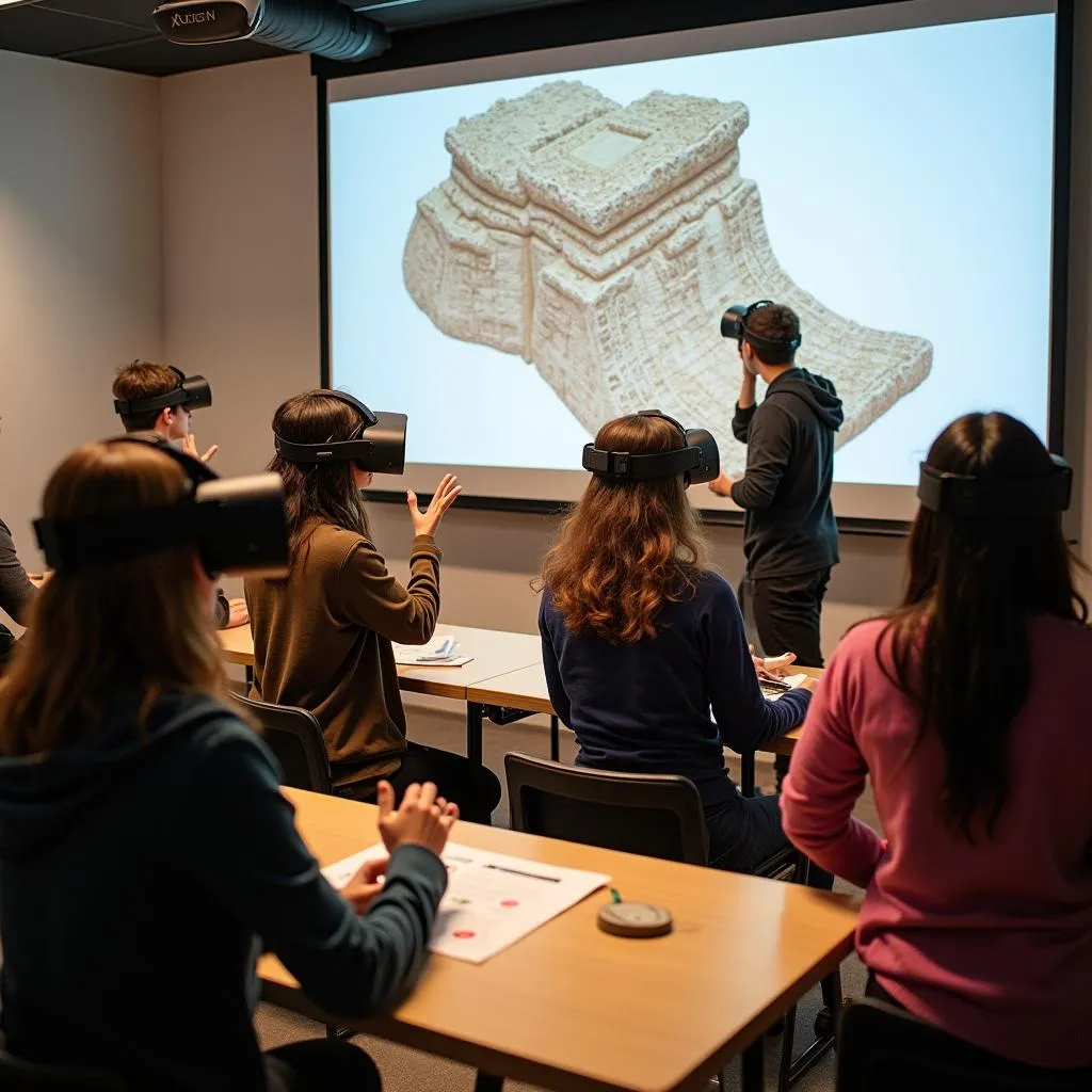 Students using VR to explore a cultural art installation