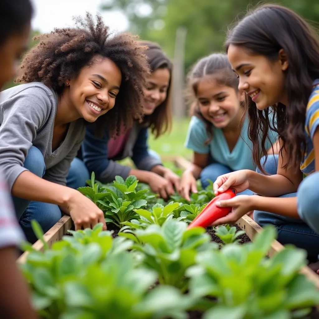 Students volunteering in a community garden