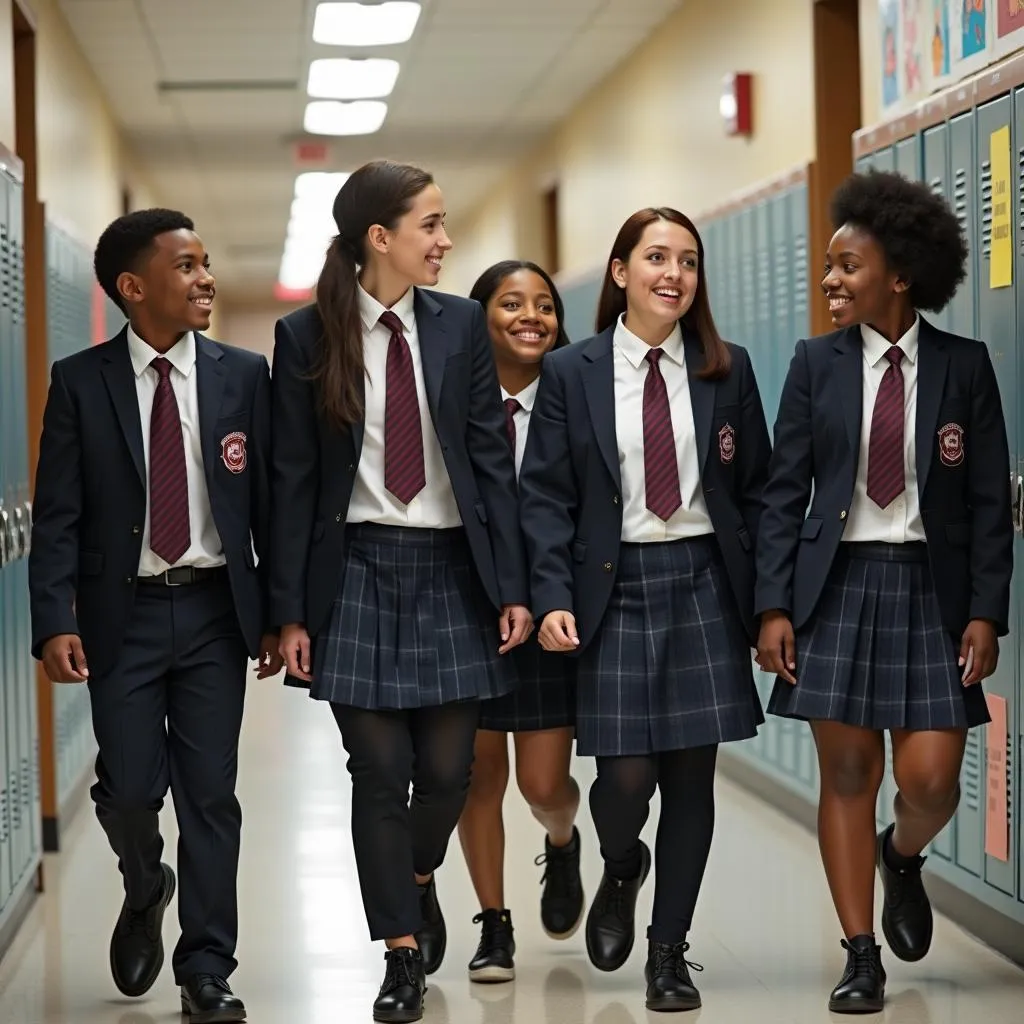 Students in school uniforms walking together