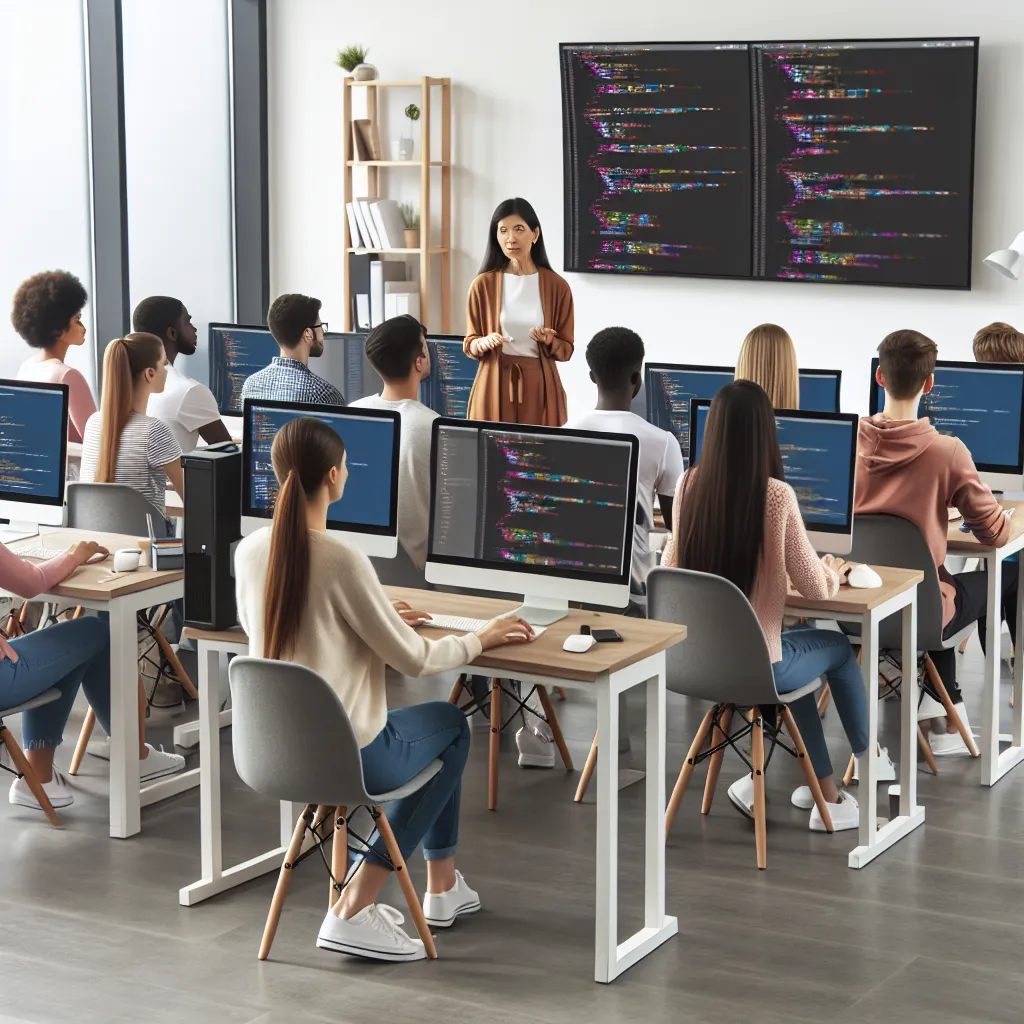 Students learning coding in classroom