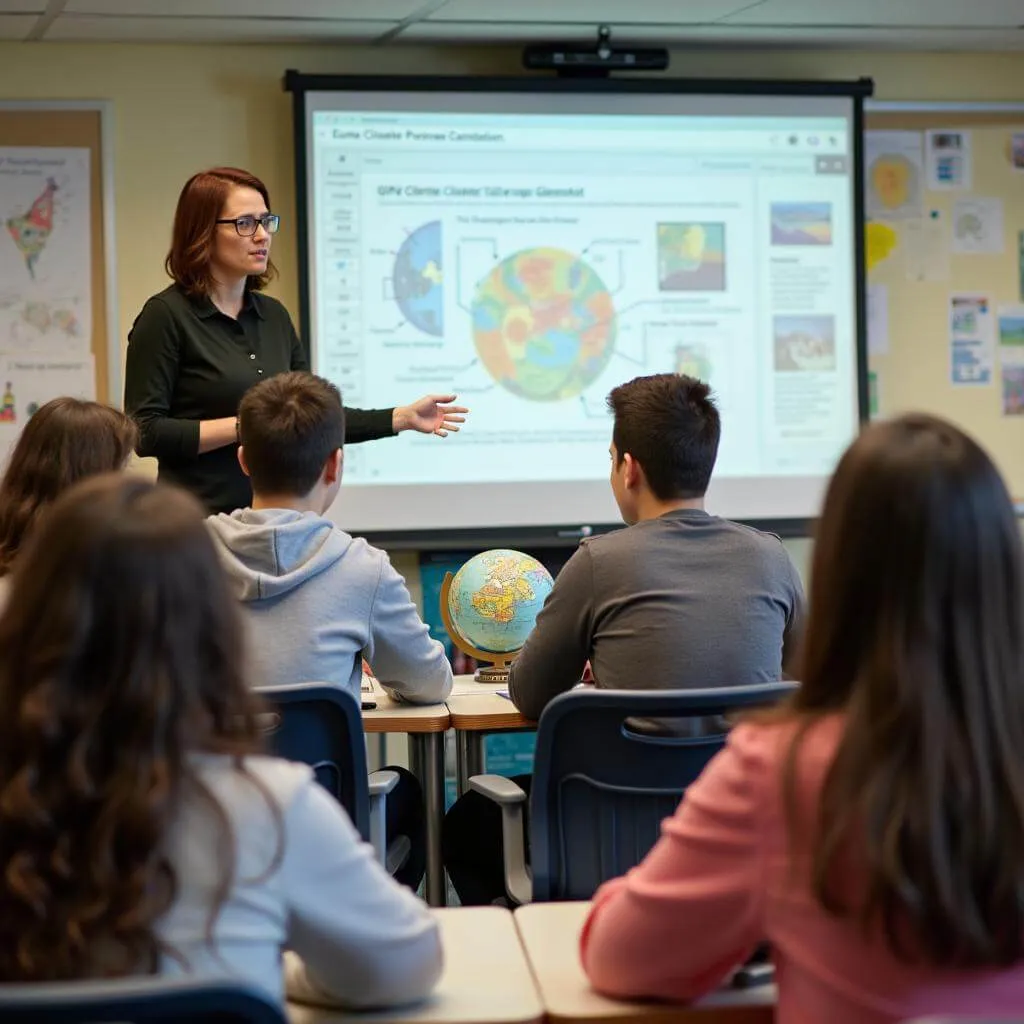 Teacher explaining climate change in a classroom