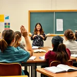 Inspiring teacher leading classroom discussion