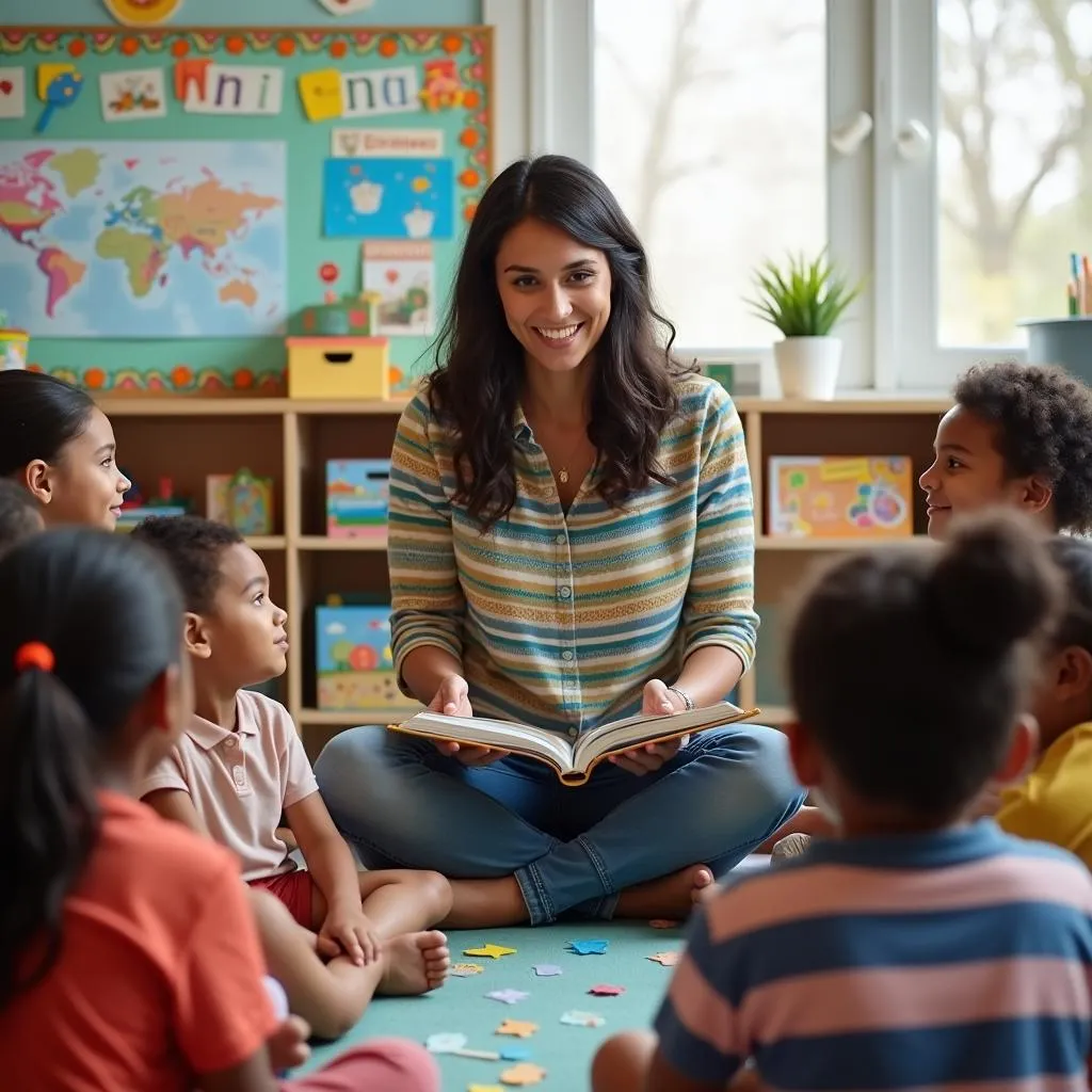 Teacher Reading to a Diverse Classroom