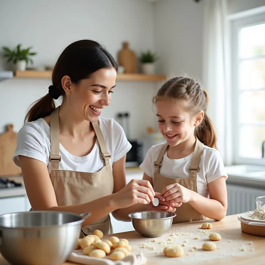 Teaching baking skills to younger sister