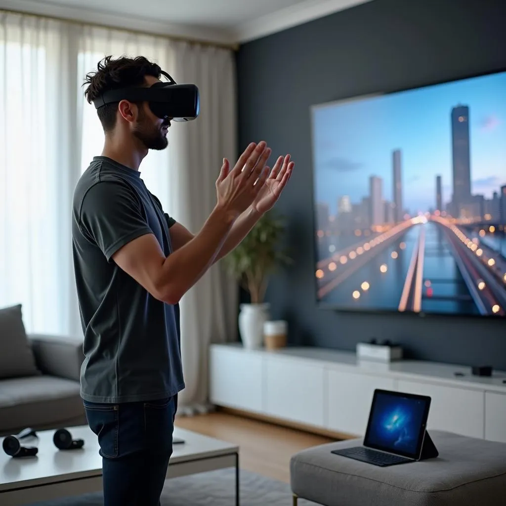 Tech-savvy person using virtual reality headset