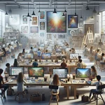 Modern art classroom with digital tools