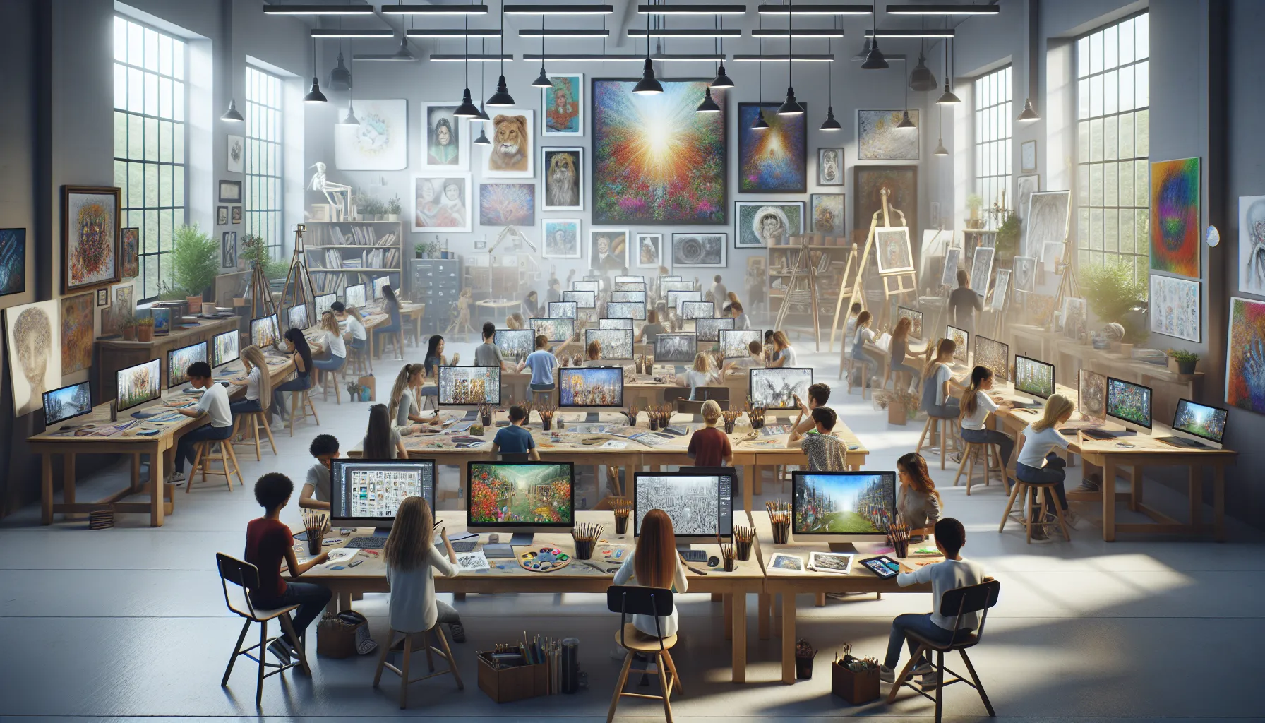 Modern art classroom with digital tools