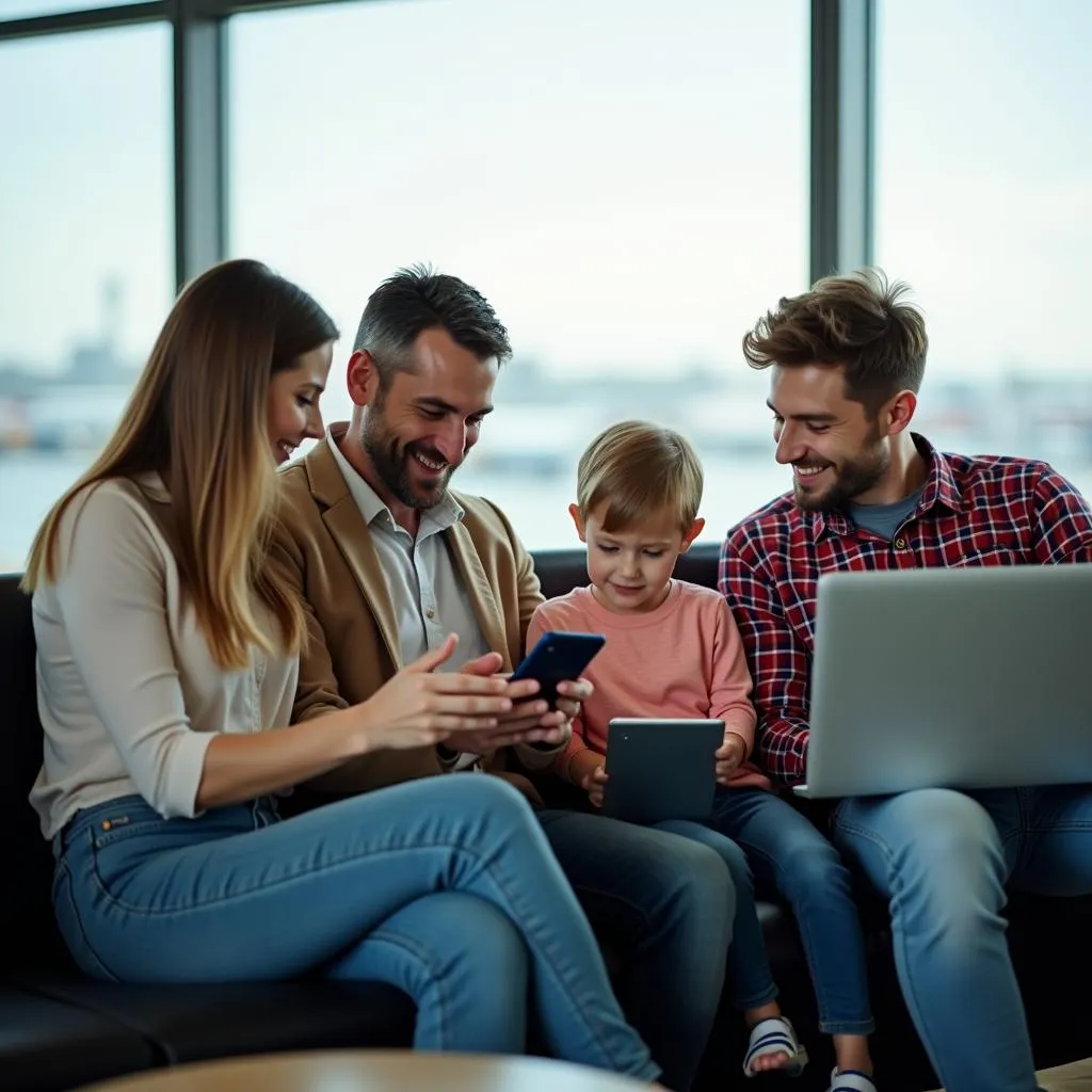 Family using technology during travel