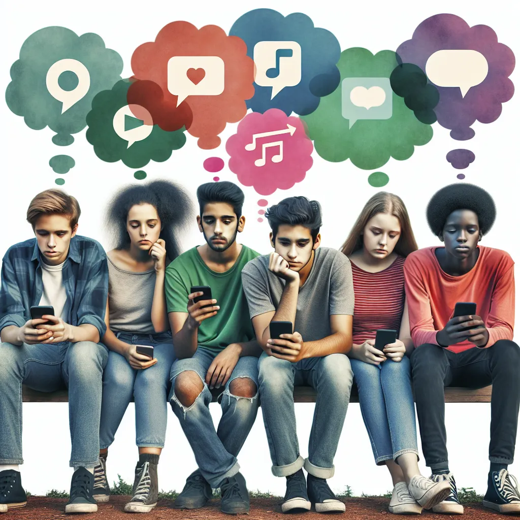 Teenagers using social media on smartphones