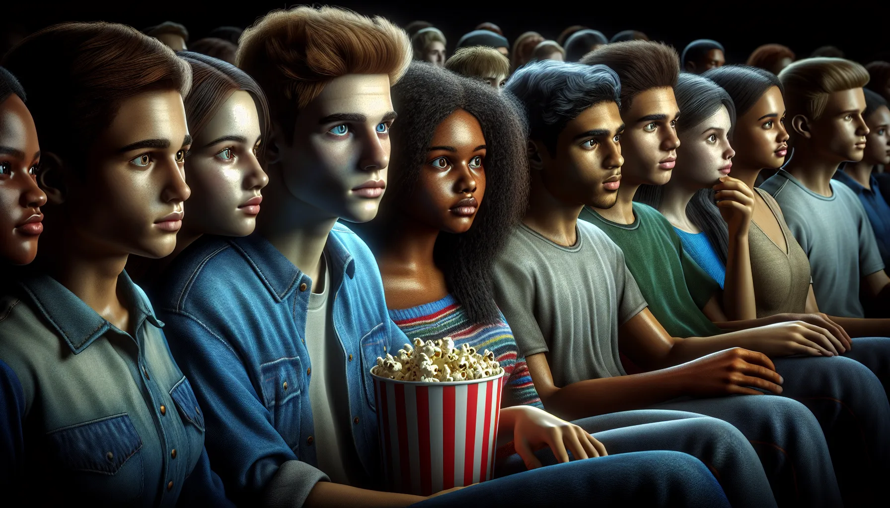 Teenagers engrossed in a Hollywood movie