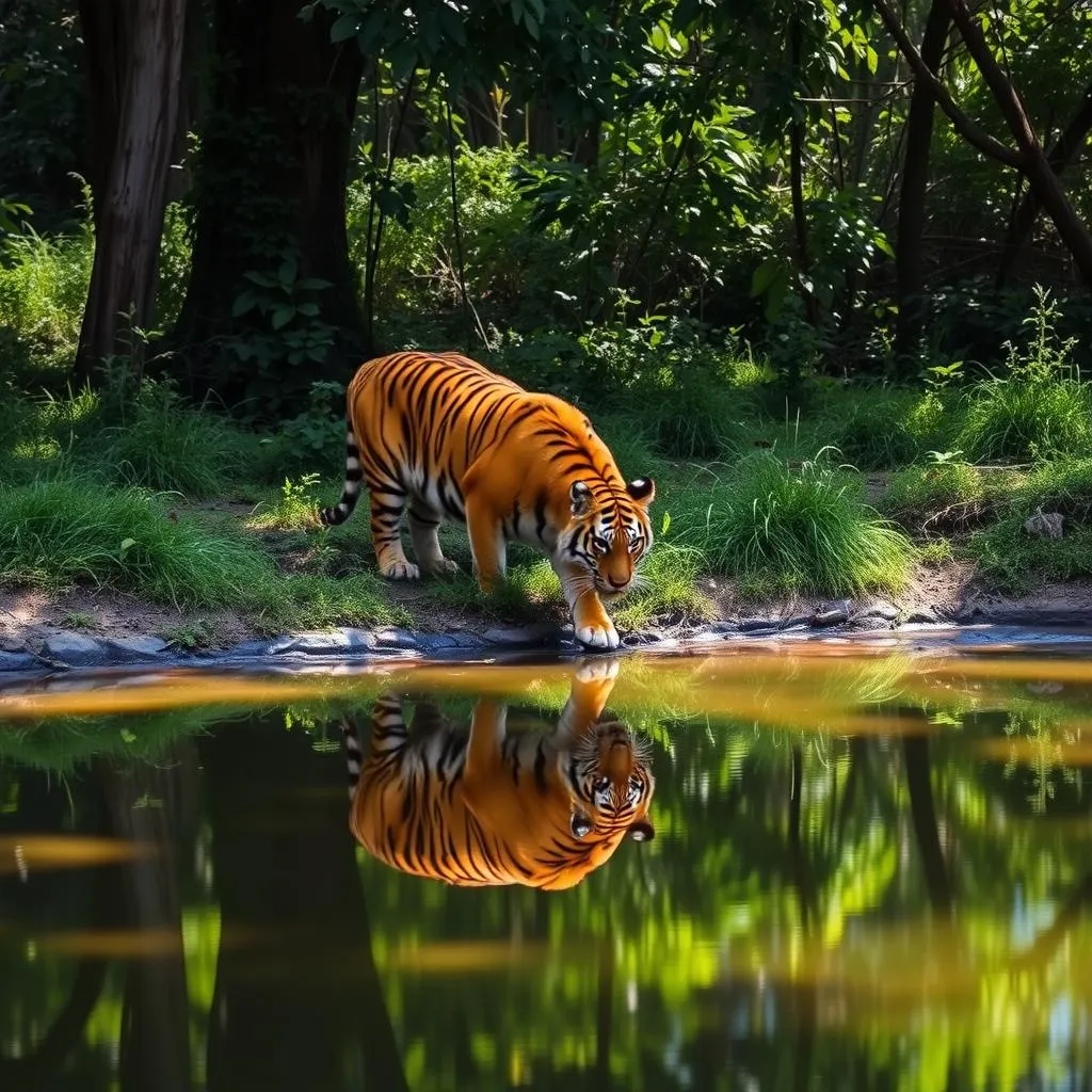 Bengal tiger drinking water at national park