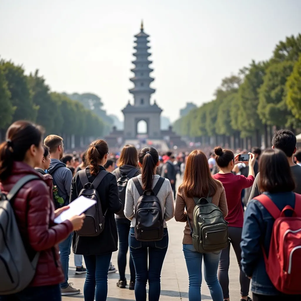 Tourists visiting One Pillar Pagoda in Hanoi