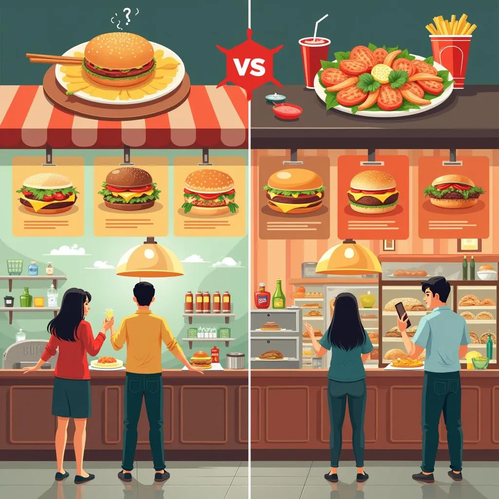 People choosing between traditional and fast food