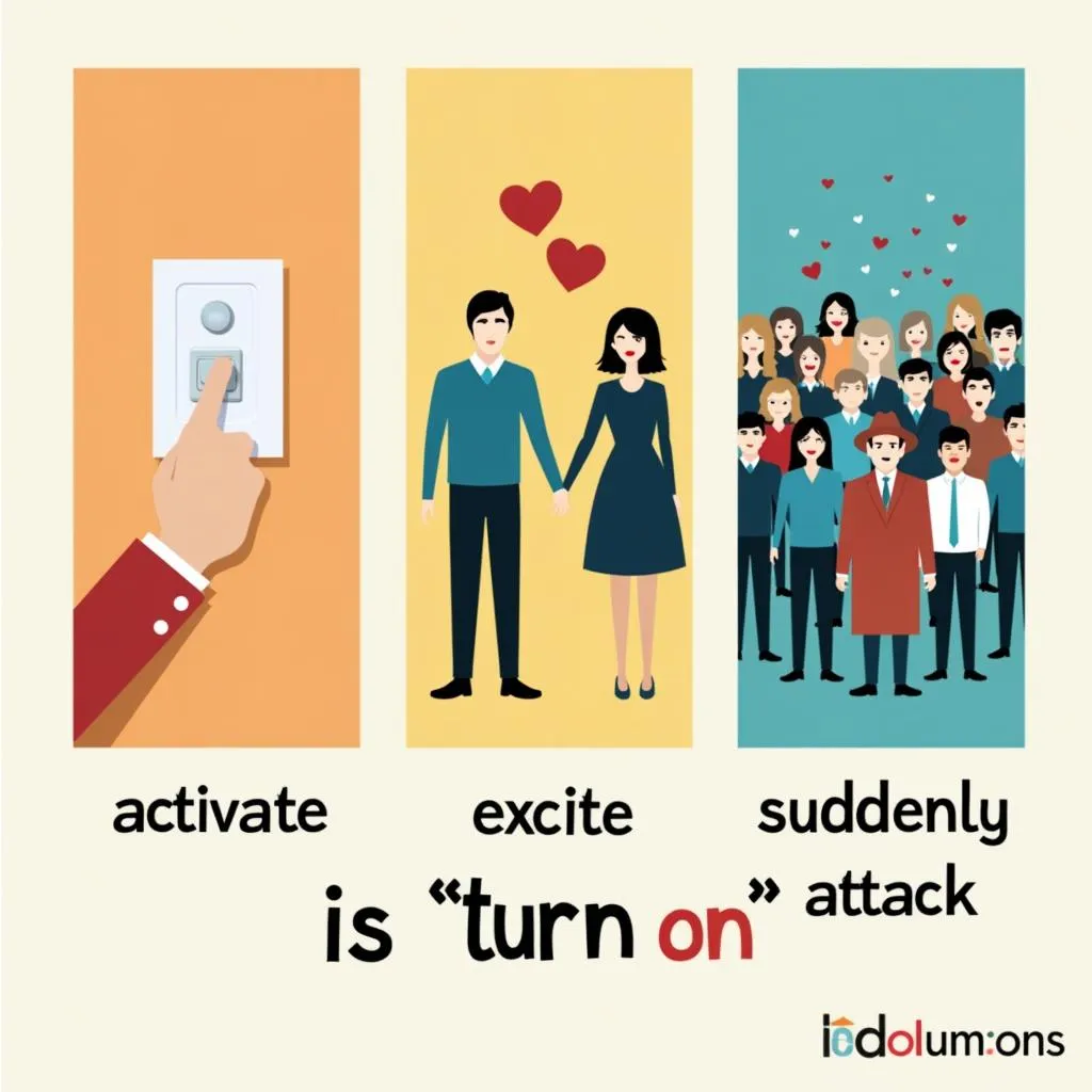 Visual aids for remembering 'turn on' phrasal verb