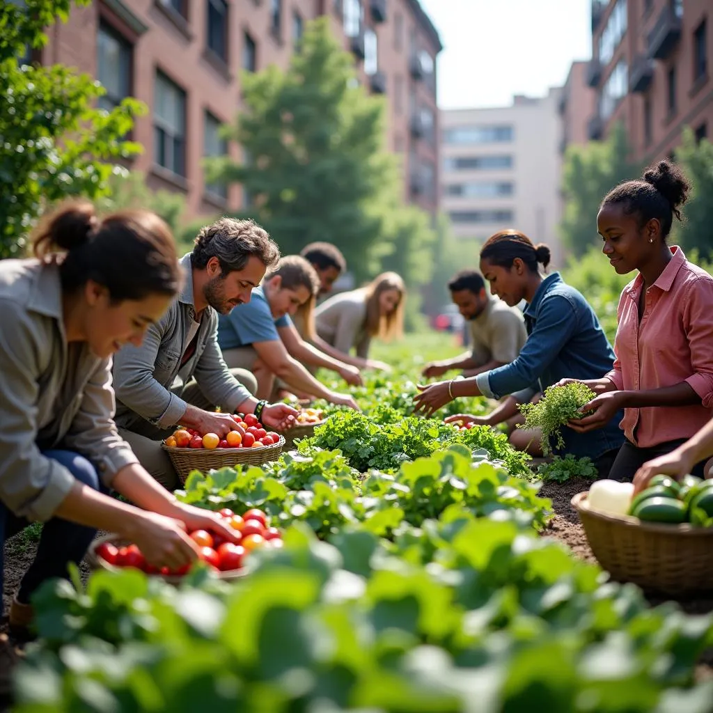 Community harvesting in an urban garden