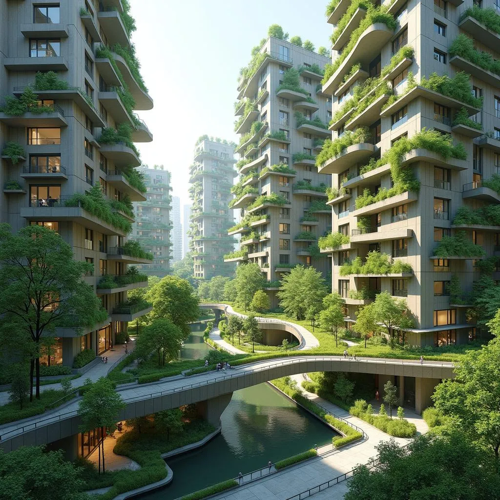 Urban development with integrated green spaces