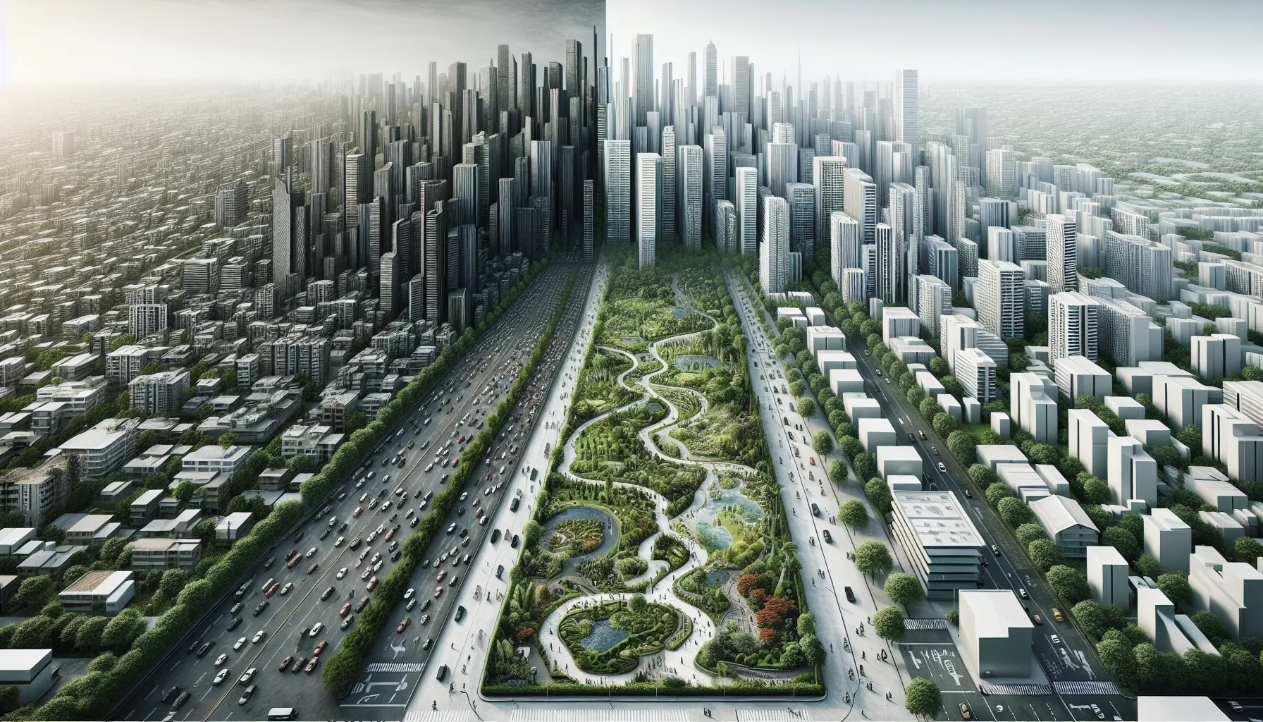 Urban planning with green spaces