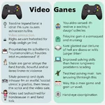 Infographic showing positive and negative effects of video games on cognitive development