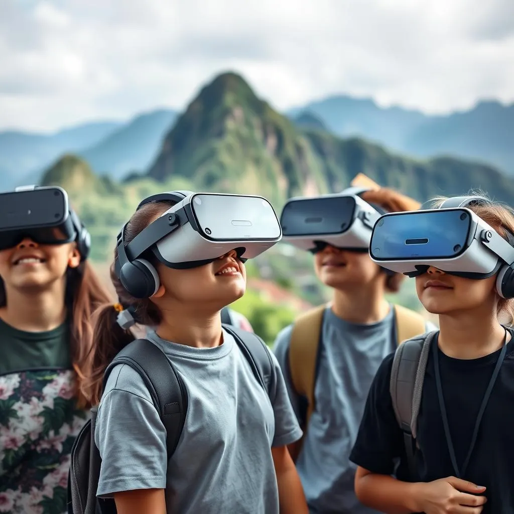 Students on a virtual field trip using VR headsets