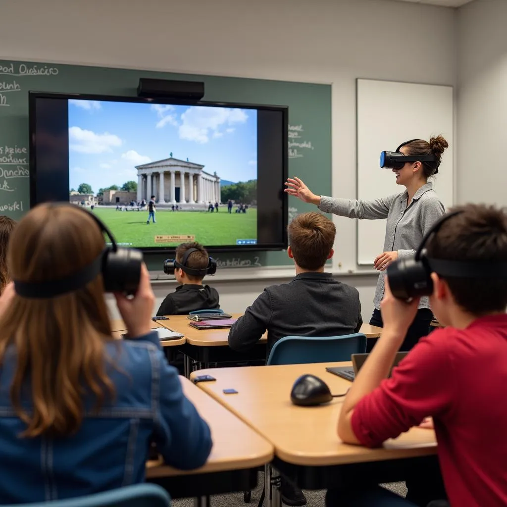 Students using VR for cultural exploration