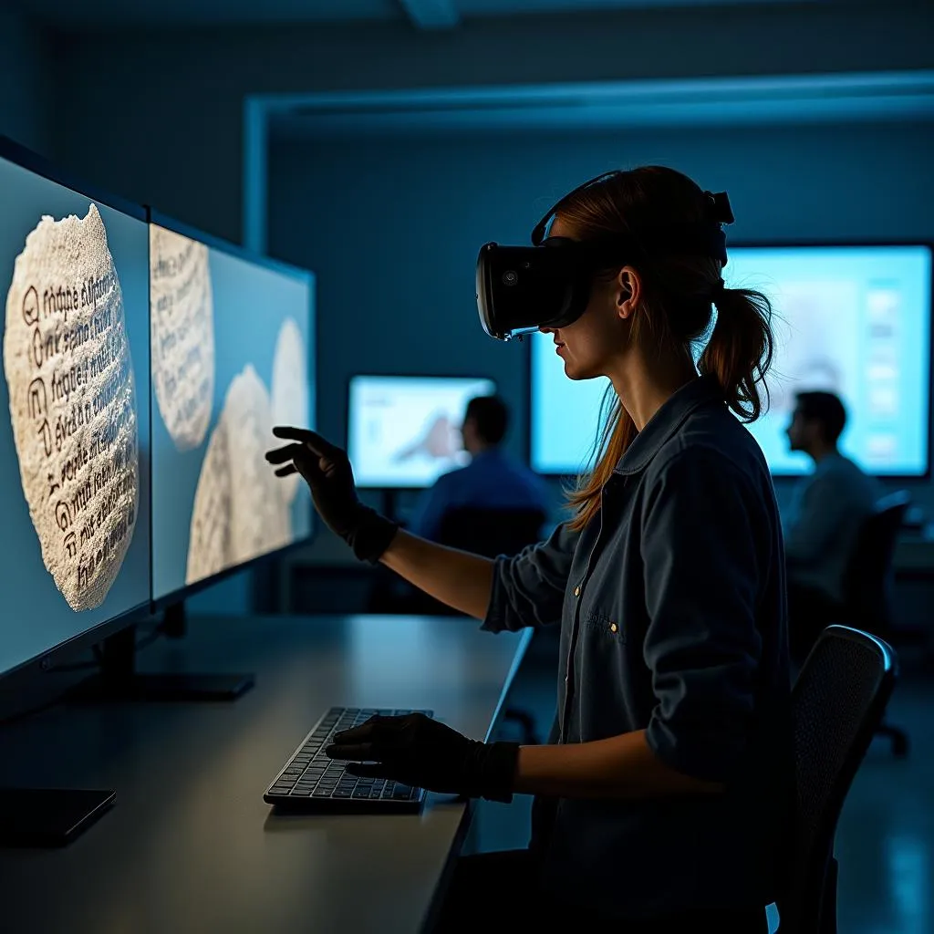 Researcher using VR to study ancient artifacts