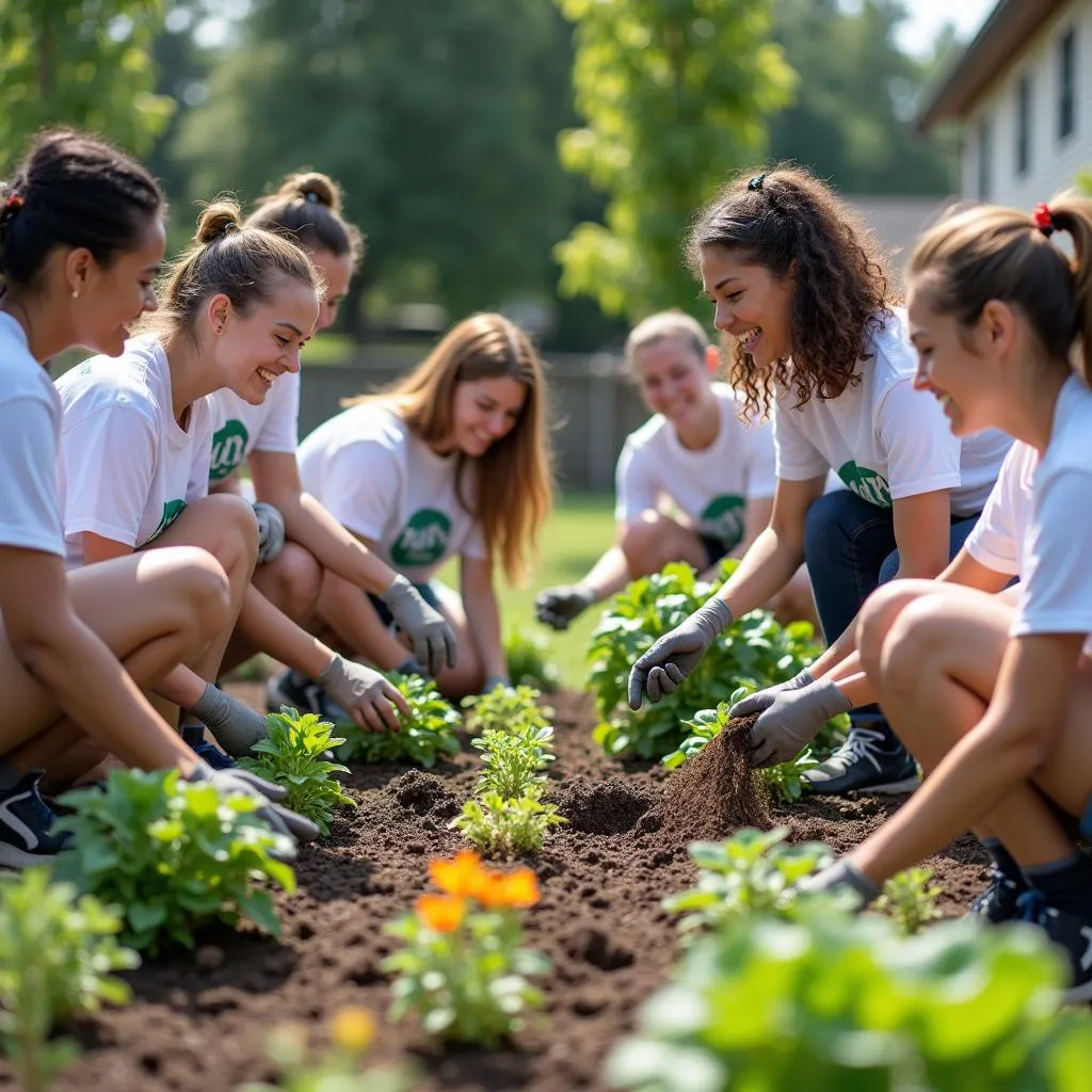 Volunteers working on community service project