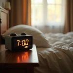 Wake up alarm clock on bedside table