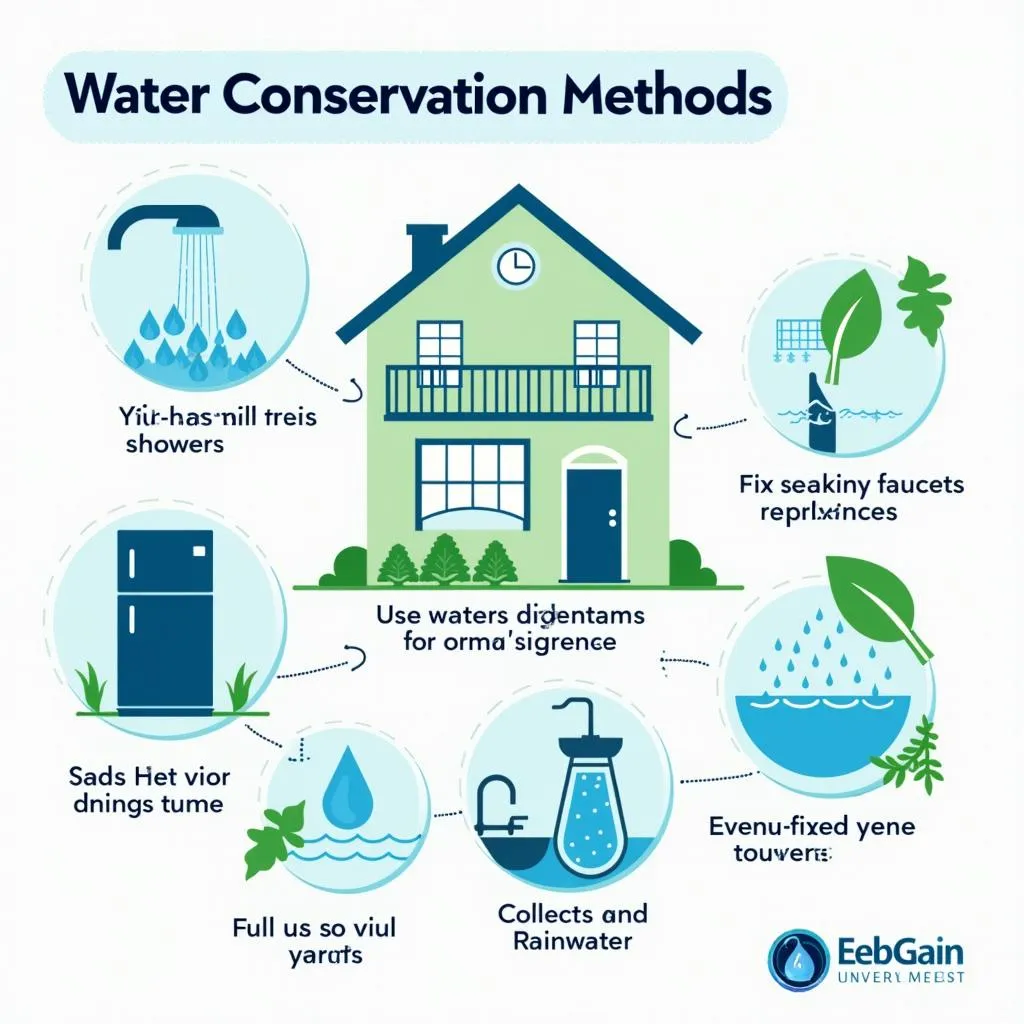 Water conservation methods at home illustration