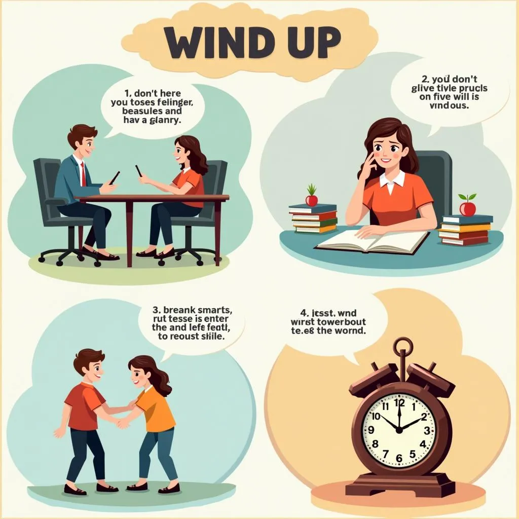 Various uses of 'wind up' in IELTS speaking contexts