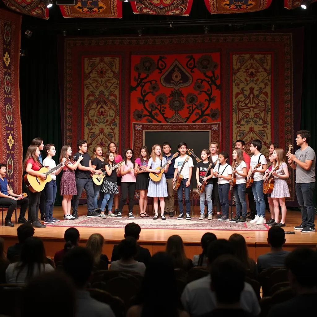 Students performing world music for an engaged audience