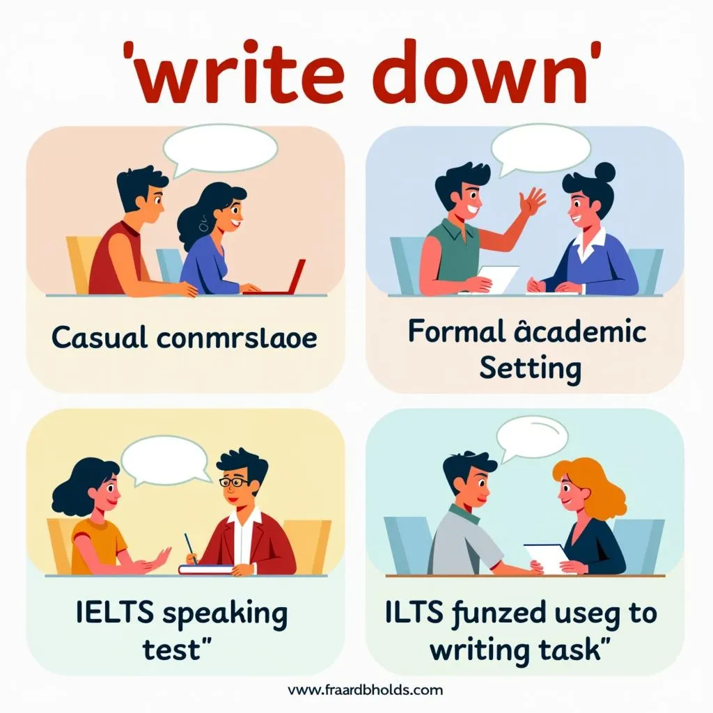 Write down phrasal verb usage in different contexts