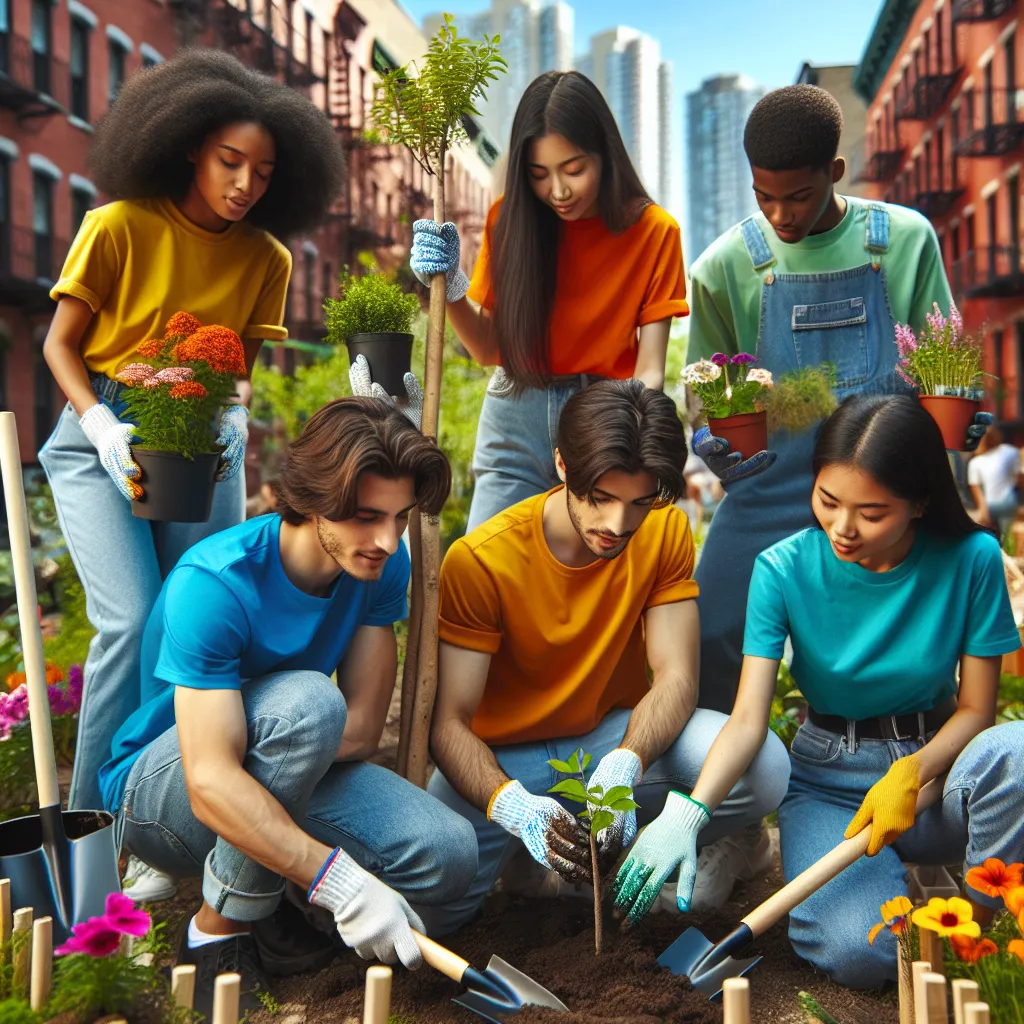 Young people participating in community service