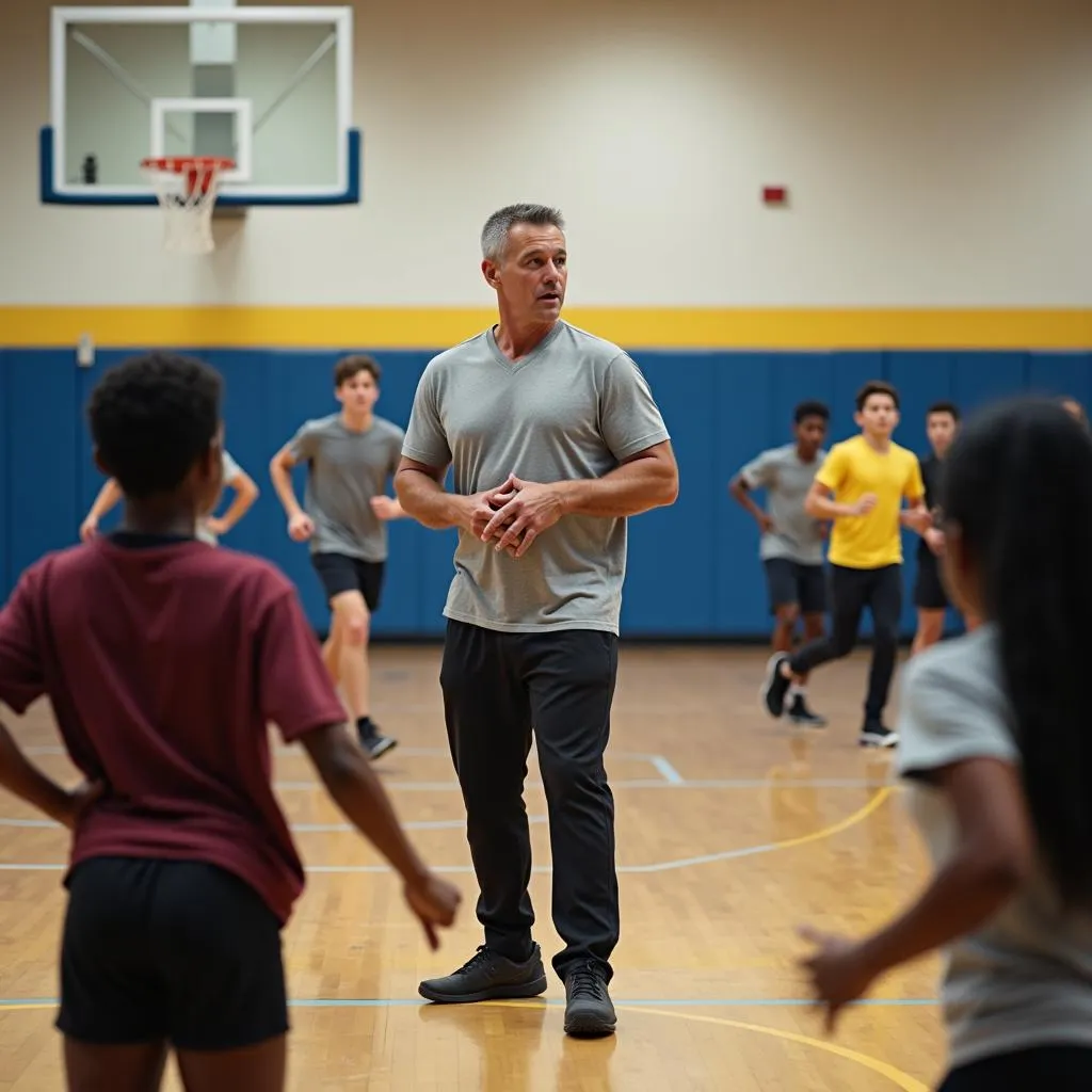 Physical education teacher inspiring students to stay active