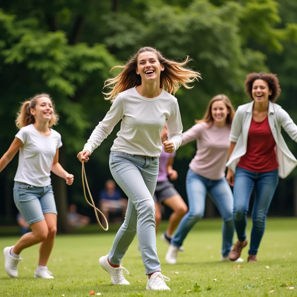 Adults playing childhood games