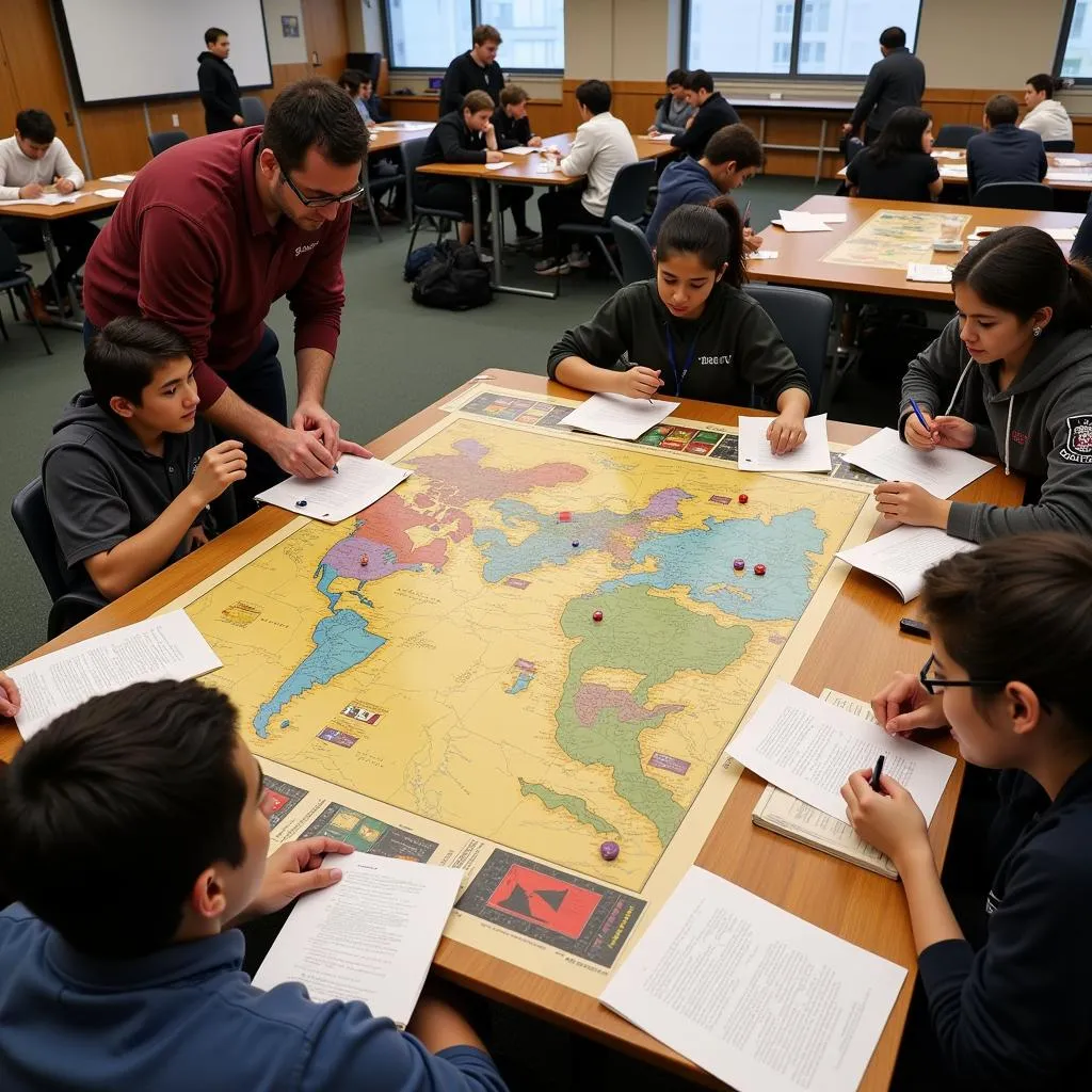 Advanced historical board game in a classroom setting