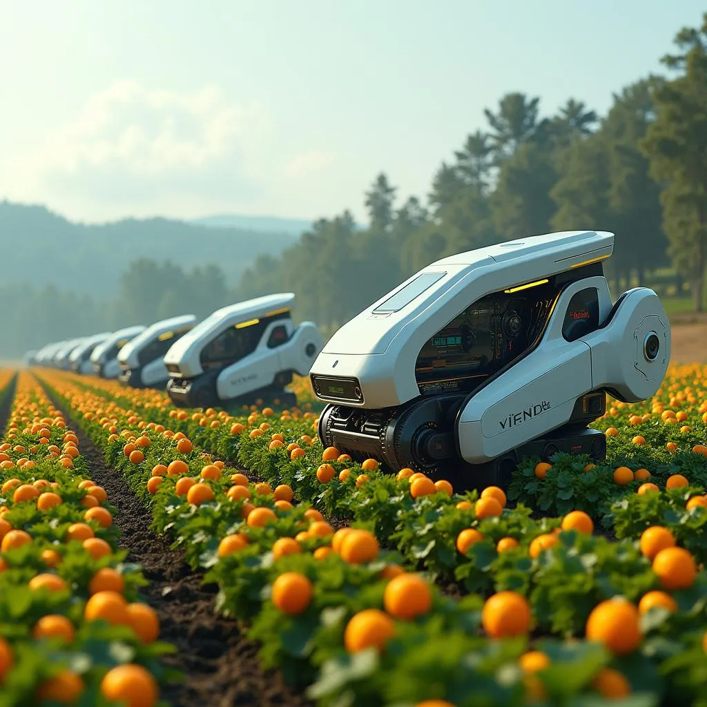 Agricultural automation with robots harvesting crops