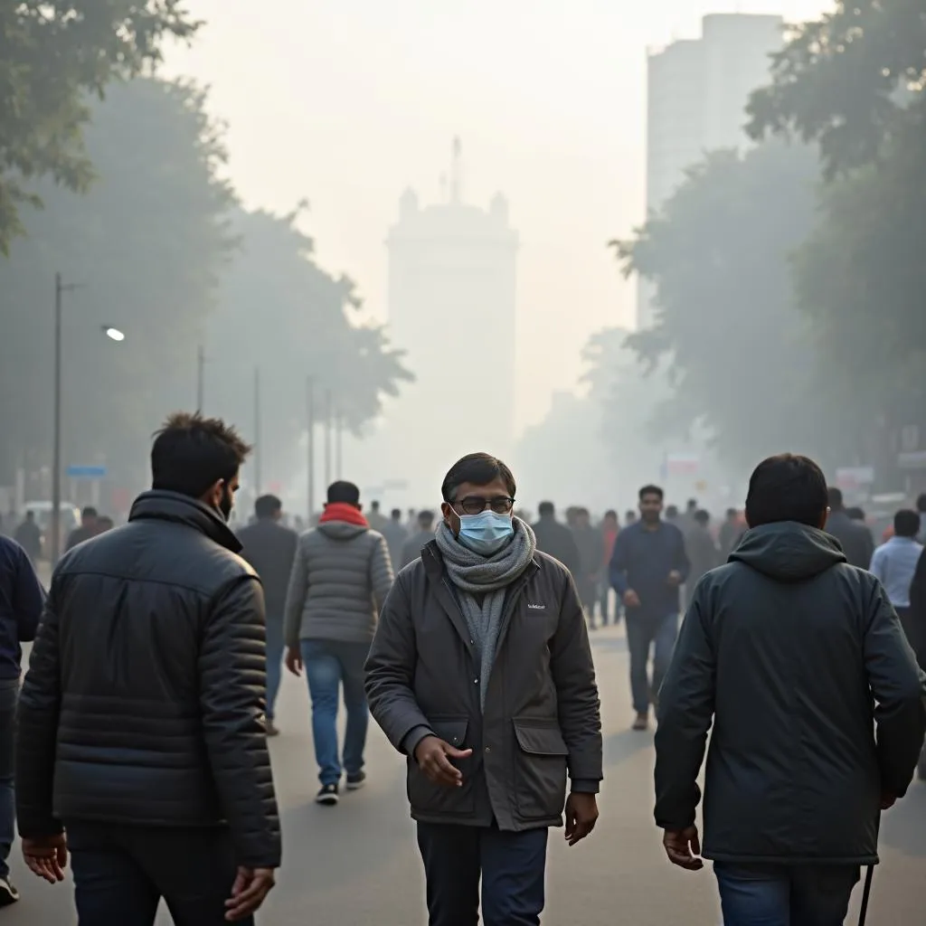 Severe air pollution in New Delhi affecting visibility and health