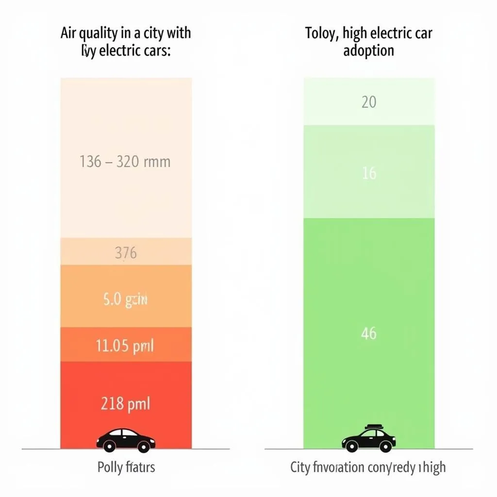 Air quality comparison chart in cities with and without electric cars