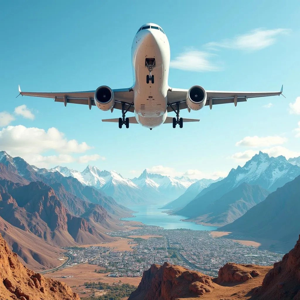 Airplane flying over diverse landscapes