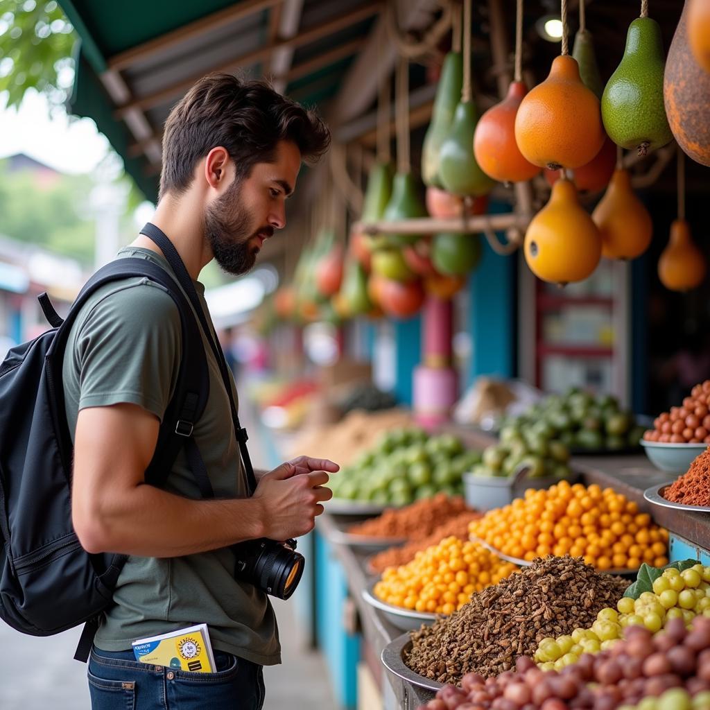 Alex exploring a vibrant local market