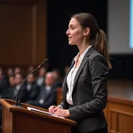 Anxious person staying calm during presentation