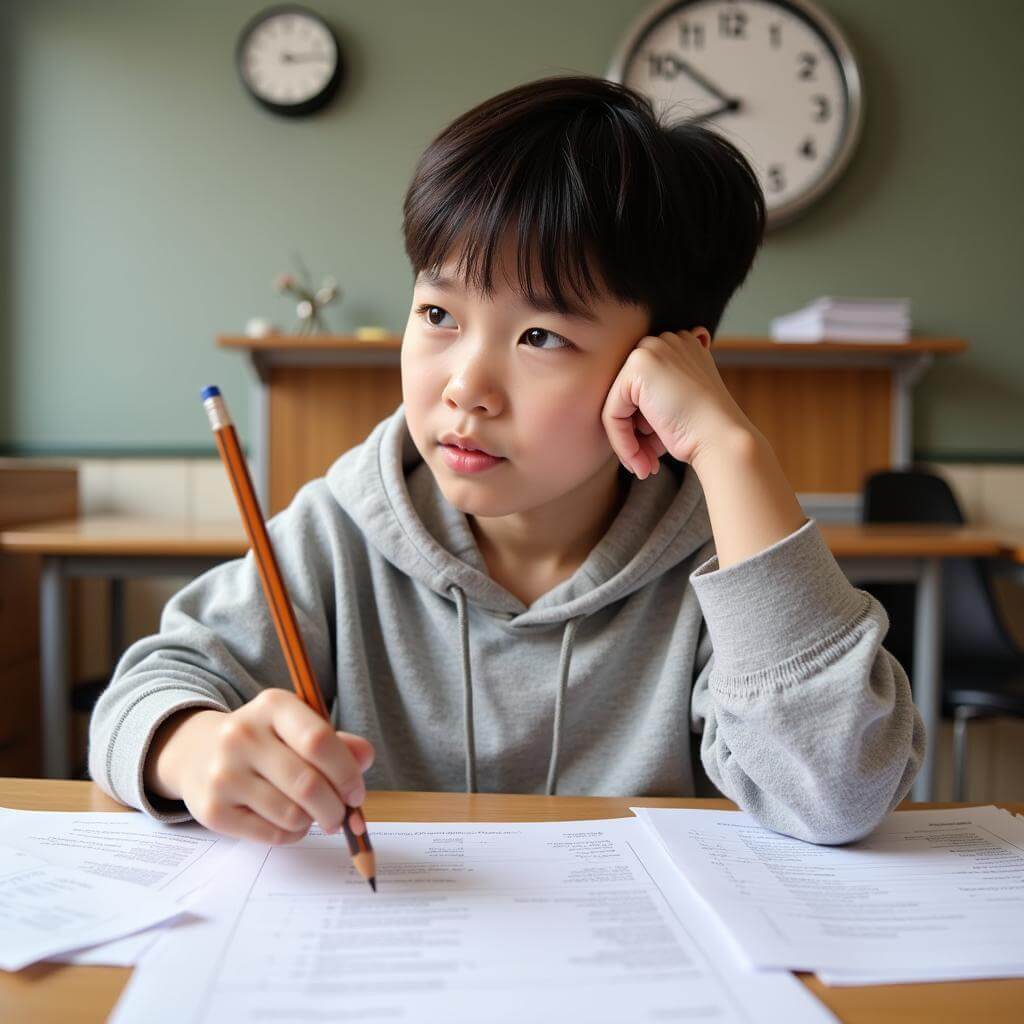 Anxious student preparing for IELTS exam