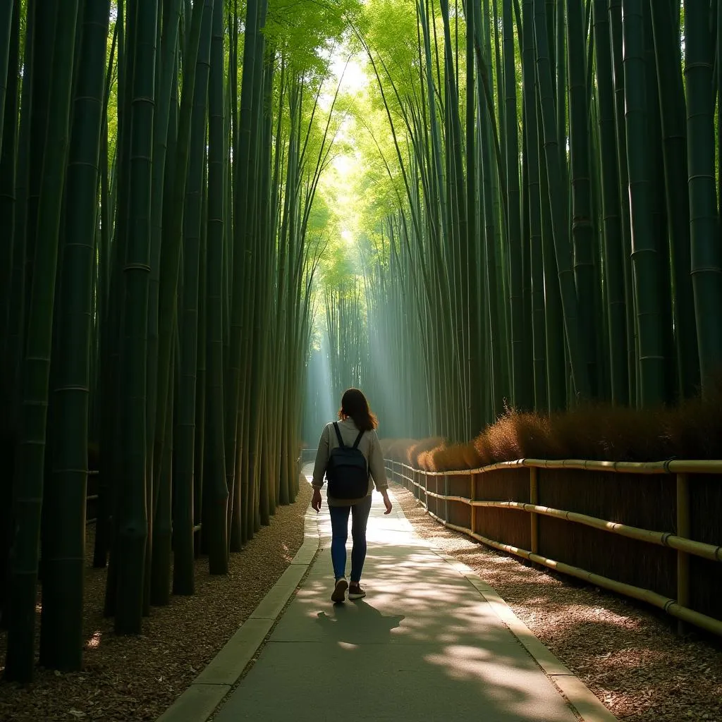 Walking through Arashiyama Bamboo Grove