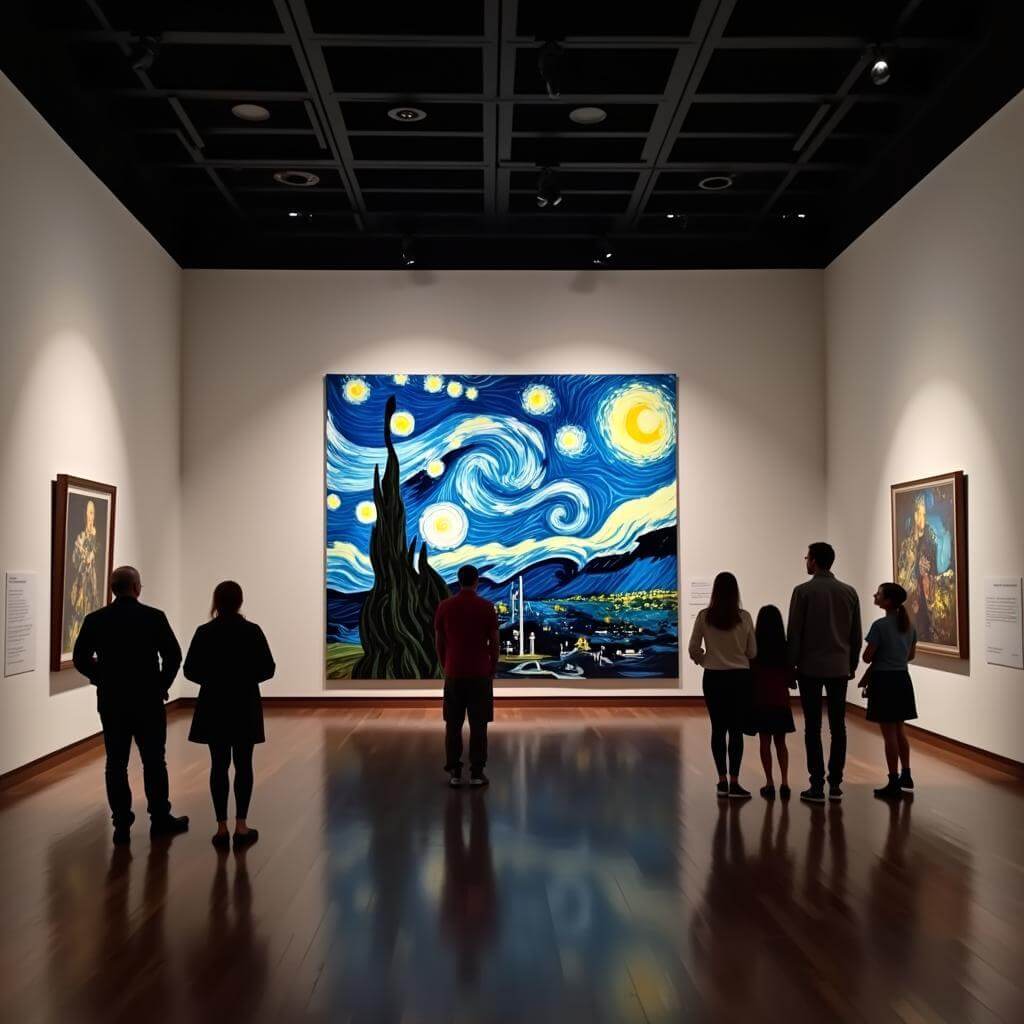 Art exhibition featuring Van Gogh's Starry Night