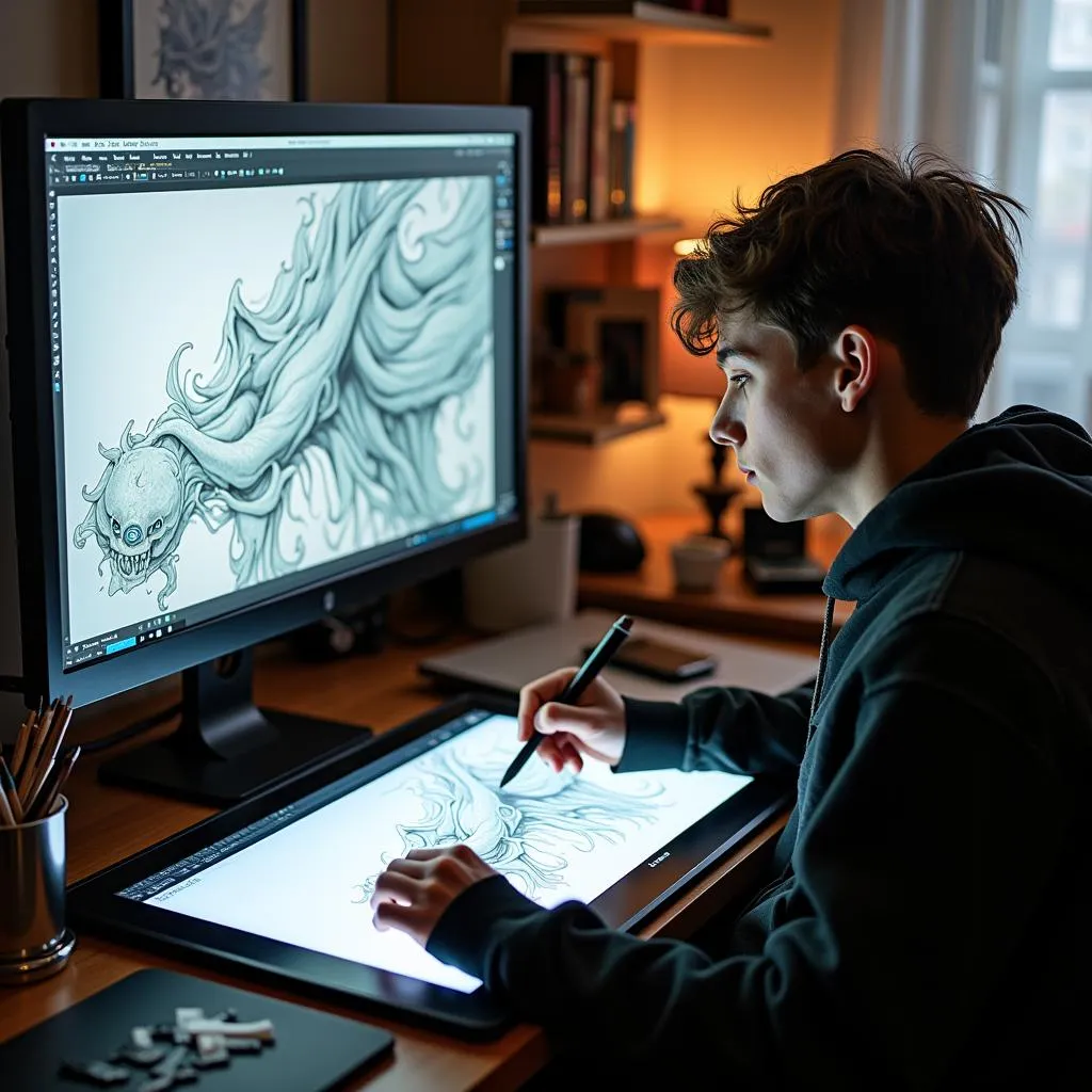 Artist using digital technology to create art