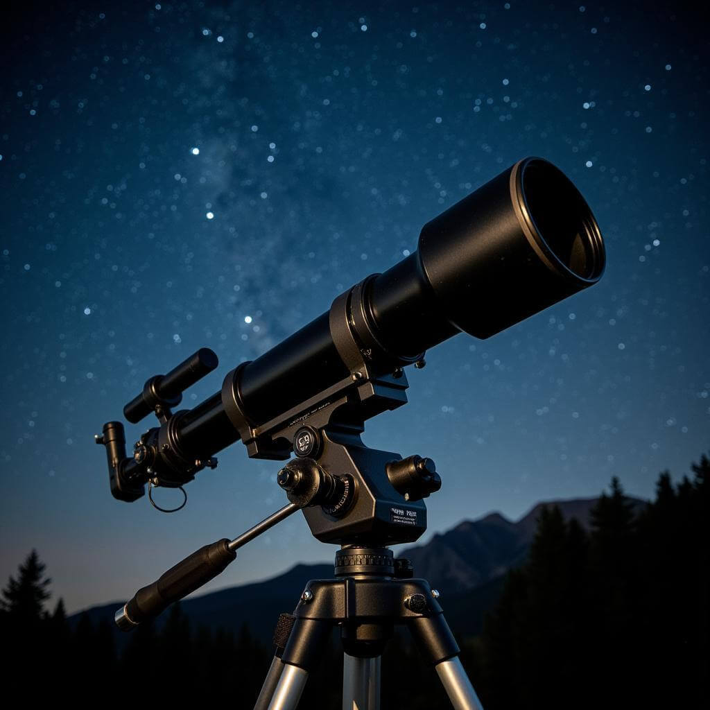 Astrophotography equipment setup under night sky